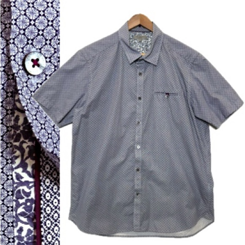 Ted Baker London Mens Geometric Print Short Sleeve Button Down Shirt Size 5 XL